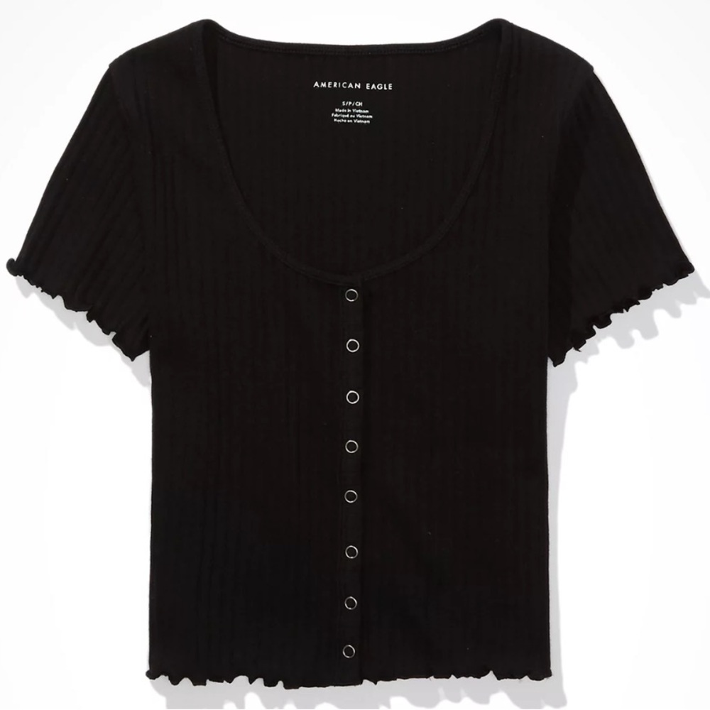 American Eagle Snap Front Baby Tee (True Black, XS)